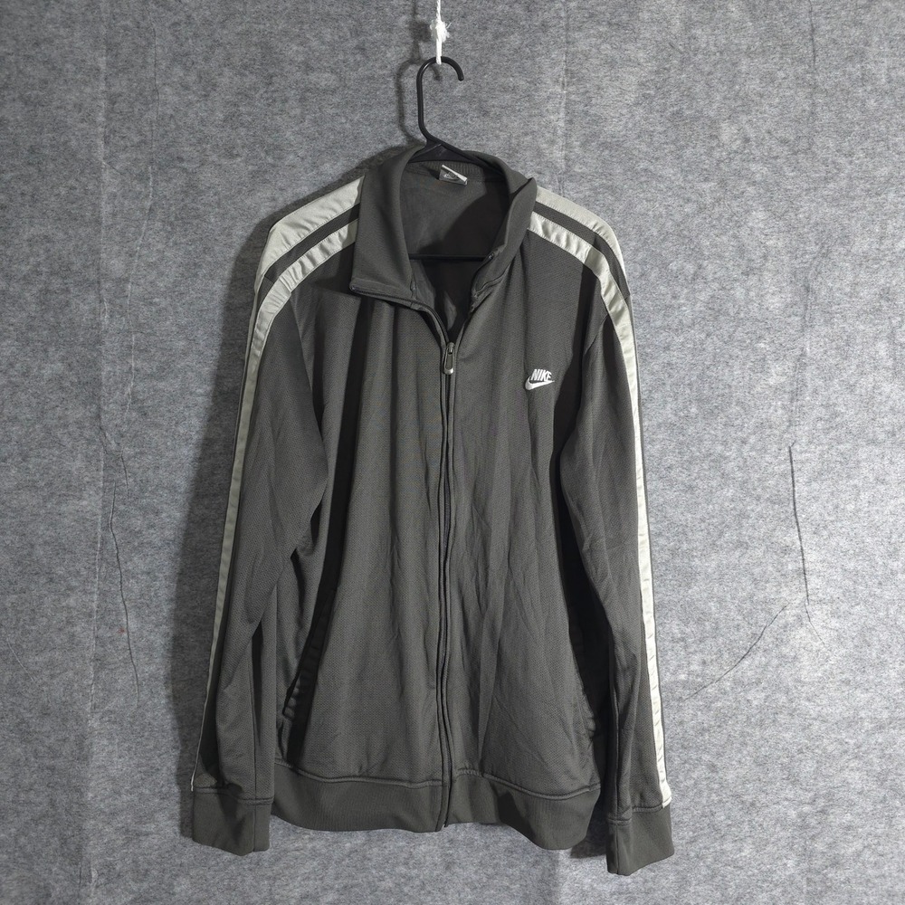 Nike Track Jacket XXL Gray Full Zip Athletic Warm Up Coat Menswear Swoosh Logo